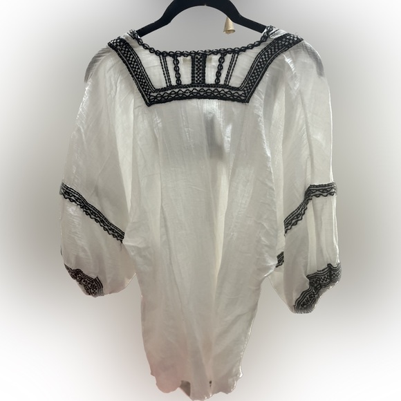 Max Studio Embroidered Peasant Boho 100% Cool Cotton White/Blk Tag M-Fit… - Picture 11 of 16